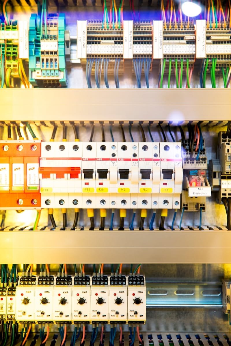 Photo by Markus Spiske Electrical distribution panel with circuit breakers and wiring, representing electrician recruitment